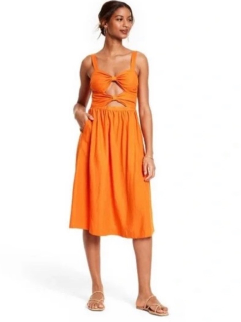 Fe Noel x Target Orange Linen Blend Cut Out Midi Sun Dress Size Medium